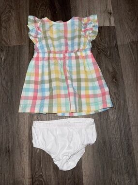 okie dokie Pastel Plaid Flutter Sleeve Dress with White Bloomer